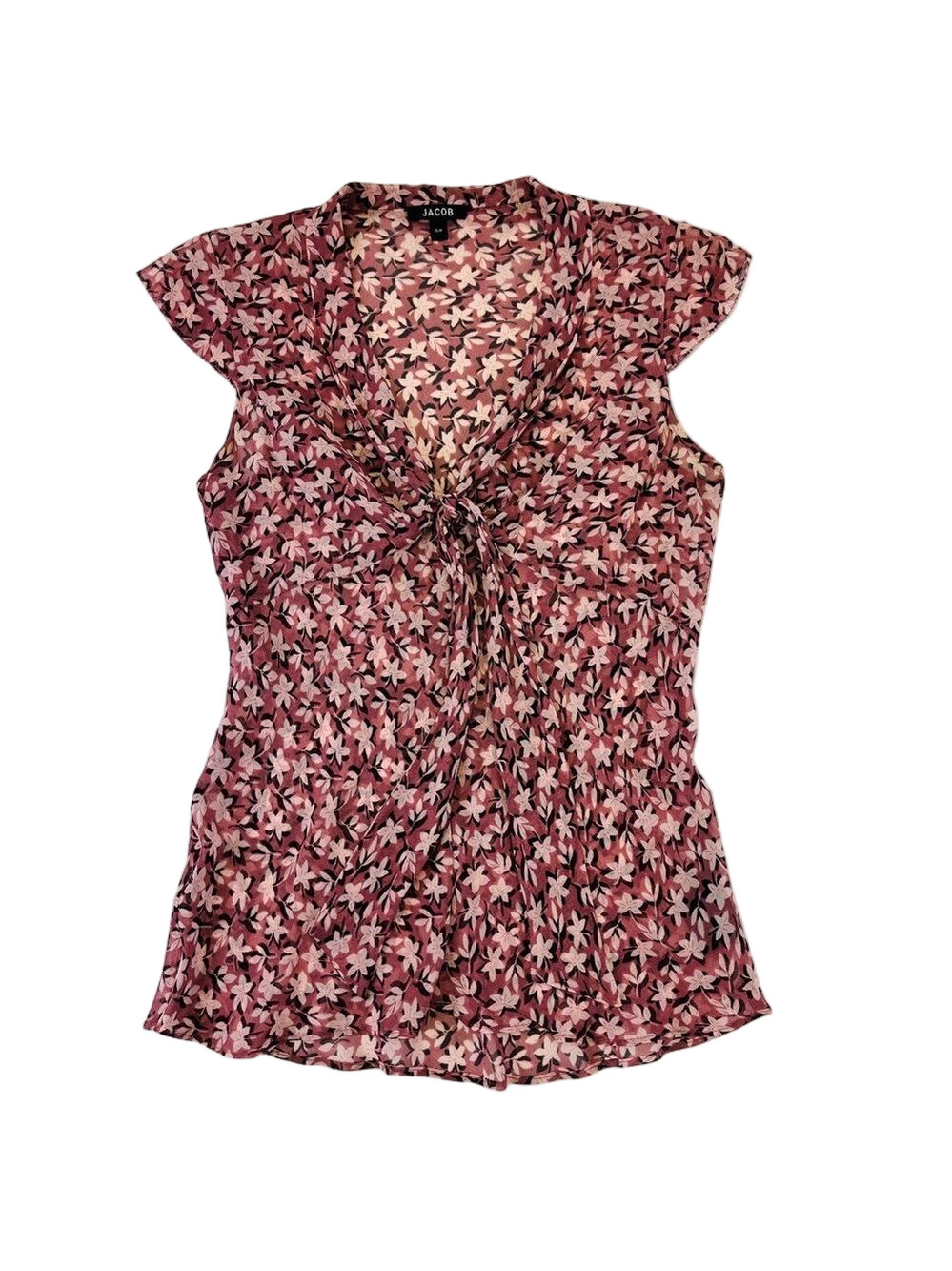 Vintage 90s silk floral blouse Small tie front semi sheer tie front Romantic